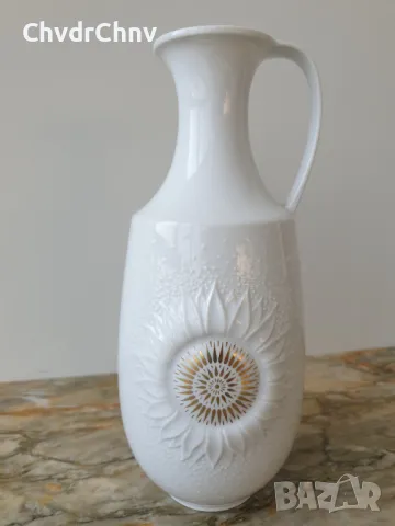ALKA Kaiser 23см/АЛКА Бавария стара немска порцеланова ваза с дръжка/бяла-модернизъм-злато, снимка 2 - Вази - 48998116