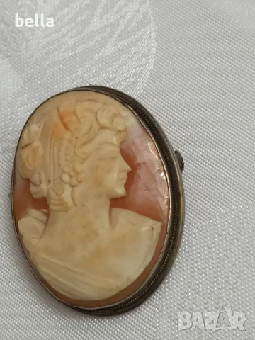 Сребърна стара брошка и медальон- камея, проба 800 , снимка 2 - Антикварни и старинни предмети - 49213077