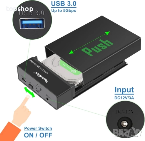 НОВА, ПРОВЕРЕНА Докинг станция за външен твърд диск Tccmebius, до 10TB, UASP, TCC-S8, снимка 3 - Твърди дискове - 51636355