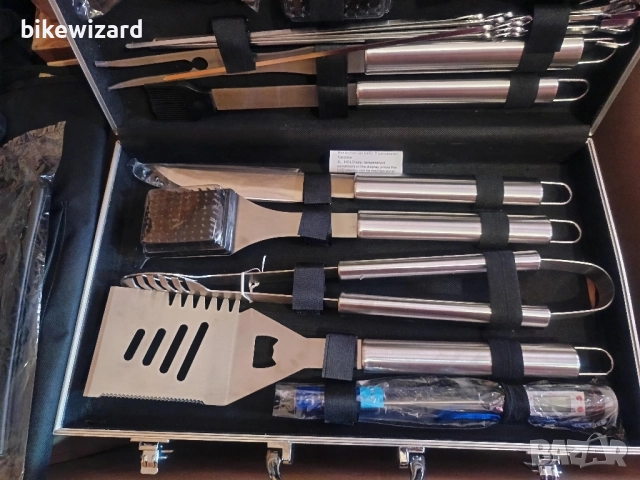 Комплект от 32 прибора за барбекю, комплект инструменти за грил от неръждаема стомана НОВО, снимка 11 - Барбекюта - 52546054