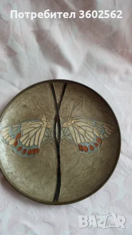 Бронзова чиния - ръчно рисуван емайл, снимка 3 - Антикварни и старинни предмети - 49708601