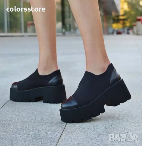 Обувки на платформа - черен неопрен - NPR22