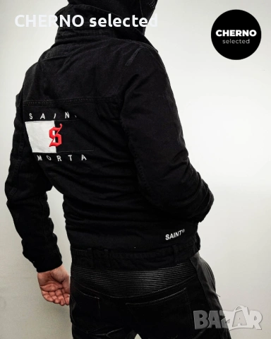 Мъжко черно дънково • деним яке SAINT MORTA Denim Jacket – размер L , снимка 5 - Якета - 53850783