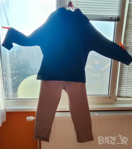 👗 Бежов панталон + черна блуза с паднало рамо – дамски комплект;2XL–4XL, снимка 4 - Панталони - 49457592