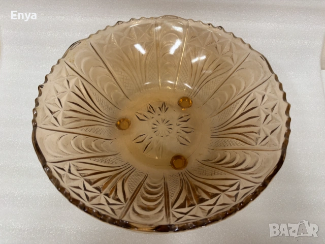 Винтидж-ретро стъклена купа (фруктиера) - цвят "Карамел", снимка 2 - Антикварни и старинни предмети - 53648011