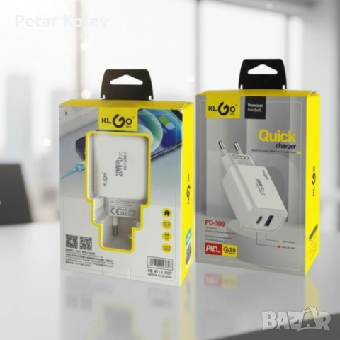Адаптер за бързо зареждане KLGO PD-300, USB-A/USB-C, FAST CHARGING 20W