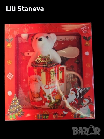 Коледна чаша с лъжичка и плюшено мече. , снимка 2 - Чаши - 52815401