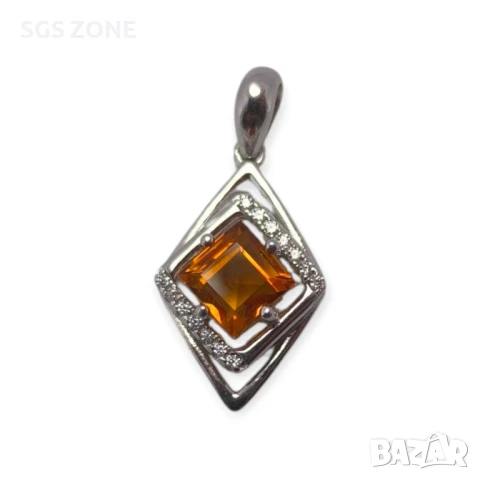 СРЕБЪРЕНА ВИСУЛКА СЪС АМЕТИСТ ПЕРИДОТ ИЛИ ЦИТРИН, снимка 3 - Колиета, медальони, синджири - 51179710