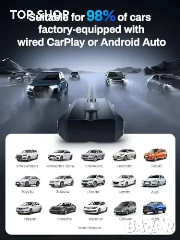Нов Безжичен CarPlay адаптер за автомобили 2017+ iPhone/Android Auto, снимка 6 - Друга електроника - 49658382