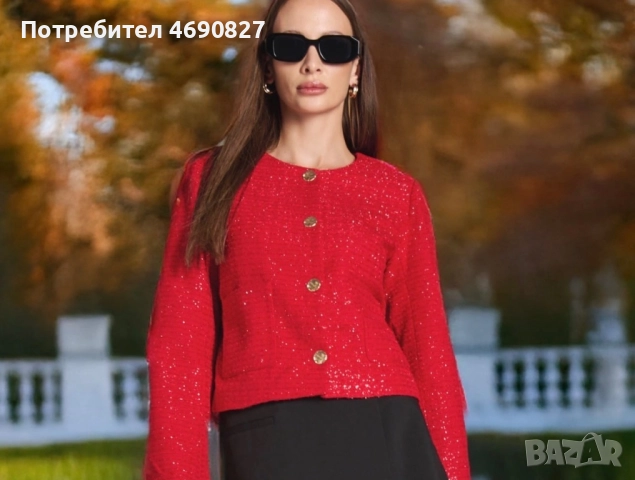 Дамско сако тип туид, червено – ново, XL, снимка 3 - Сака - 52884572