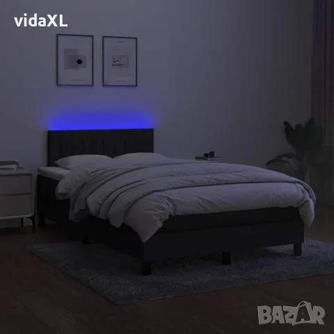 vidaXL Боксспринг легло с матрак и LED, черно, 120x200 см, плат, снимка 4 - Спални и легла - 56146649