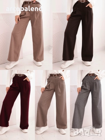 Дамски широки панталони с колан, 5цвята 