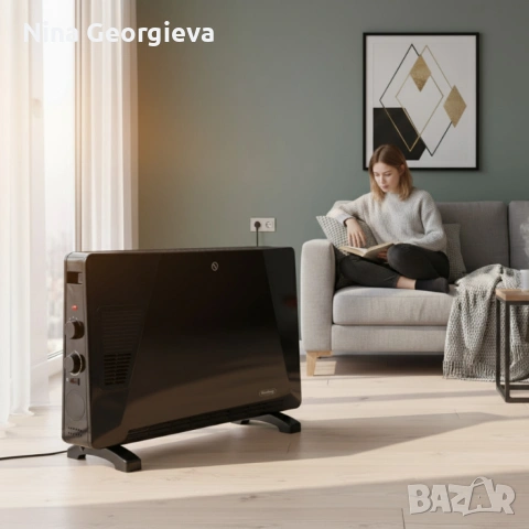 Конвекторен отоплител Rosberg - 2500W, 3 степени, с вентилатор, защита от прегряване (бял или черен), снимка 3 - Отоплителни печки - 53035755