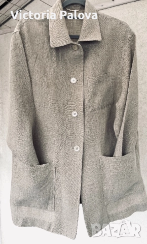 Минималистична риза- сако от груб лен в неутрален нюанс, снимка 7 - Сака - 52935123