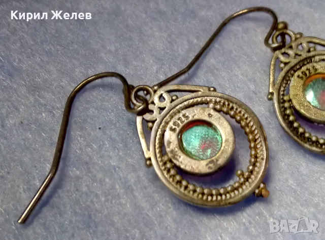 КЛАСИЧЕСКИ РЕТРО АРТ ДЕБЕЛО ПОСРЕБРЕНИ МЕДНИ ОБЕЦИ с ЦВЕТНО ВЕНЕЦИАНСКО СТЪКЛО и ПЕЧАТ S925 49956, снимка 3 - Обеци - 50136084