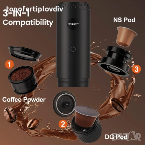 Кафемашина преносима BESCOST 3-in-1,20 Bar,Гаранция, снимка 6 - Кафемашини - 53825034