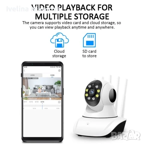 Безжична панорамна камера за видеонаблюдение с 360-градуса и 2K пиксела IP36, снимка 4 - Камери - 51428024