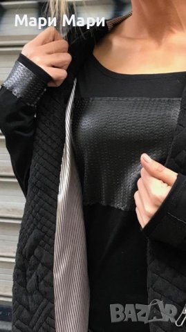 БЛУЗА С КОЖЕНО ПАРЧЕ  , снимка 2 - Блузи с дълъг ръкав и пуловери - 38864963