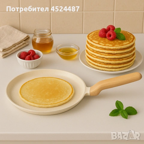 Тиган за палачинки Voltz Nice, 26x1.5см., Кован алуминий, Мраморно покр., Индукция, Кремав меланж, снимка 2 - Съдове за готвене - 53401948