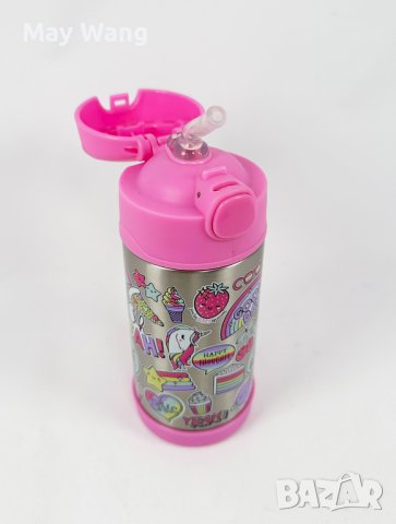 Детска бутилка за вода FUNTAINER,350ml, автоматична капачка, Нова, розов, снимка 3 - Други - 41620131