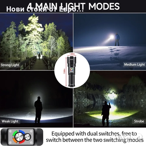 Фенерче с висока мощност, презареждащо се, тактическо, 200 000 лумена , снимка 4 - Други - 52450786