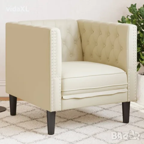 vidaXL Честърфийлд диван стол Крем kunstnahast, снимка 2 - Дивани и мека мебел - 56147457