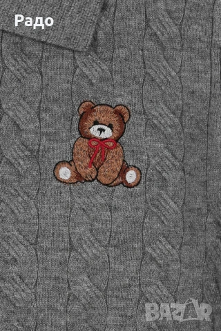 Дамска плетена блуза EXPLOSI 1086-150 сива с мече Рокля DJOFRA FASHION с поло дълги ръкави вталена, снимка 3 - Блузи с дълъг ръкав и пуловери - 53074645