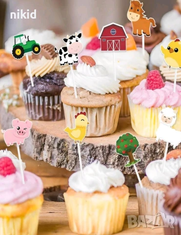 12 бр Ферма Домашни животни топери за мъфини кексчета торта парти декор украса, снимка 4 - Икони - 50731758
