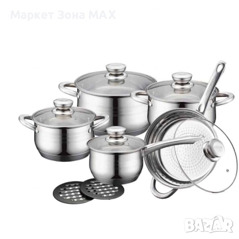 Royalty Line RL-1232 – Комплект от 12 части, с капаци и многослойно дъно, снимка 3 - Съдове за готвене - 52971945