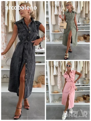 Дамска ежедневна едноредна дънкова рокля без ръкави, 3цвята 