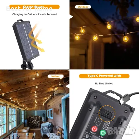 Външни лампички със соларен панел и акумулатор 15м , 25бр YOOULIT, снимка 6 - Други - 48455003