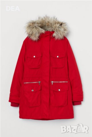 Червена ватирана парка с качулка М-80лв.НОВА