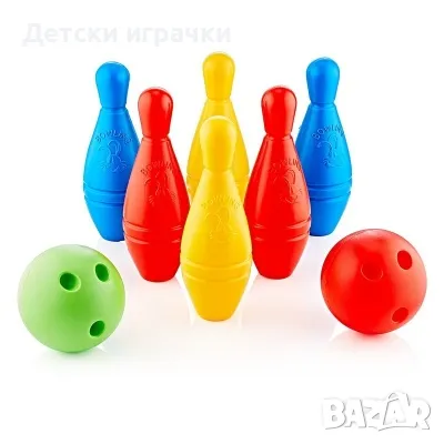 Боулинг Играчка с 6 кегли и две топки със стойка,цветен