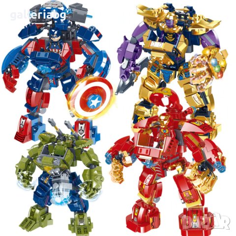 Конструктори роботи на Марвел с фигурки (Hulk, Iron Man, Thanos, Captain America), снимка 2 - Конструктори - 41573573