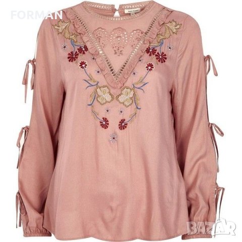 ИЗКЛЮЧИТЕЛНО КРАСИВА риза/блуза с бродерия с отворени ръкави в цвят пепел от рози 