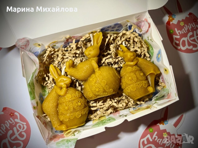 Подаръчна кутия с три великденски свещи от 100% чист пчелен восък, снимка 2 - Декорация за дома - 53861897