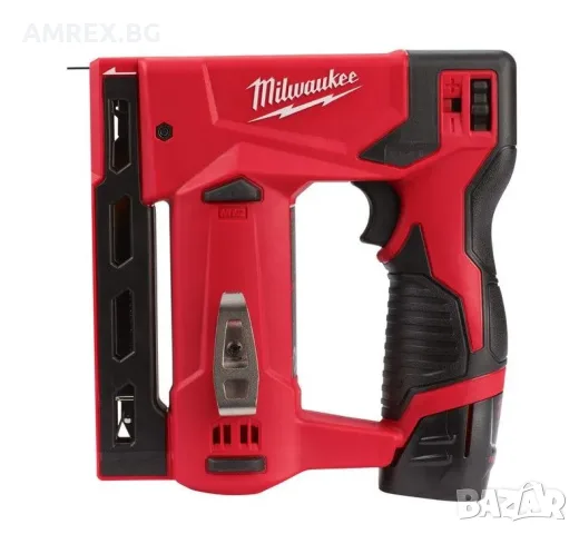 Акумулаторен такер Milwaukee M12 BST-202X – 12 V, скоби 6–14 мм, 2×2.0 Ah + HD Box