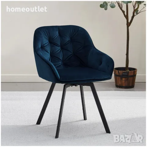 Комплект трапезни столове тип кресло с дамаска от кадифе, 2бр. C-U-DC-B0197BU, снимка 3 - Столове - 49126589