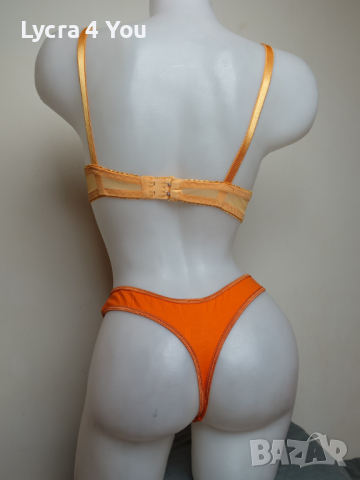 Оранжев тюлен сутиен с прозрачни чашки и бродерии 75А/В размер, снимка 12 - Бельо - 36314092