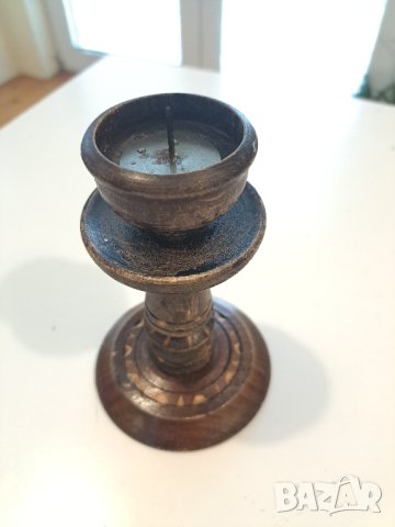 Стари дървени свещник и моливник, снимка 2 - Антикварни и старинни предмети - 44319398