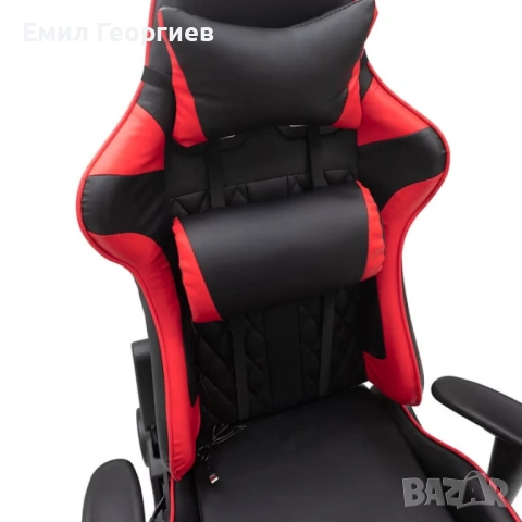 Ергономичен геймърски стол с функция за масаж и подложка за крака - червен, снимка 5 - Столове за офис - 53238046