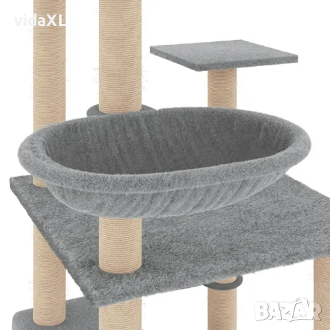 vidaXL Котешко дърво със сизалени стълбове, светлосиво, 141 см, снимка 6 - За котки - 56146347