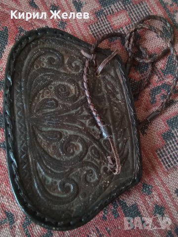 Стара дамска кожена чантичка ръчна маисторска изработка с красиви флорални орнаменти 38777, снимка 4 - Колекции - 41696825