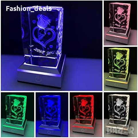 Нова 3D роза и сърце Кристал Многоцветна нощна светлина/Декорация Подарък, снимка 6 - Други - 41444662