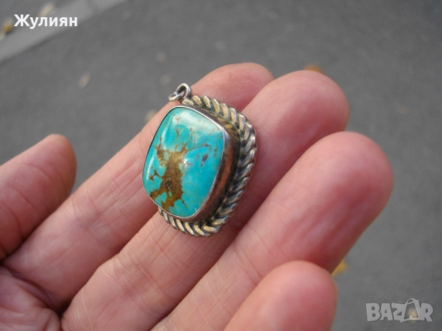 СТАРА СРЕБЪРЕНА ВИСУЛКА С ТЮРКОАЗ , снимка 2 - Антикварни и старинни предмети - 51787542
