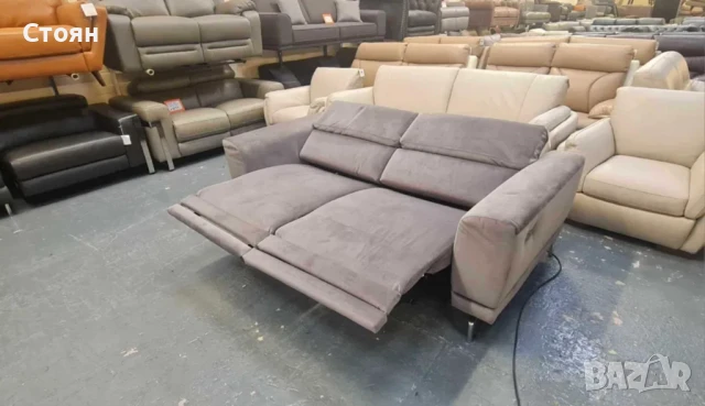 Сив диван от плат тройка с електрически релаксиращ механизъм, снимка 11 - Дивани и мека мебел - 50887374