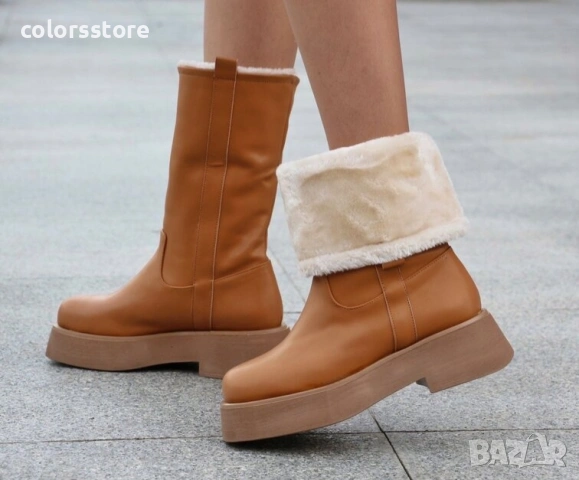Равни боти - кафява кожа - DFG88 , снимка 2 - Дамски боти - 34766199