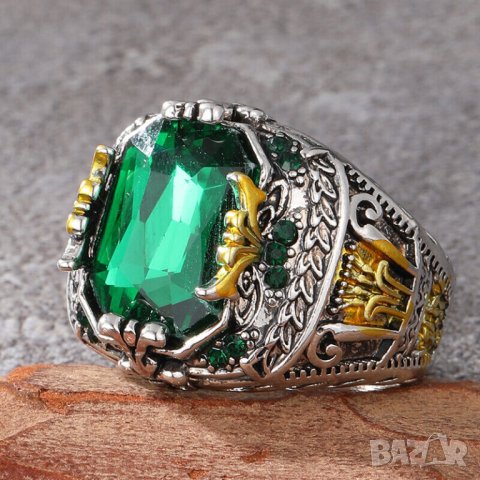 Пръстен със зелен циркон, посребрен, снимка 3 - Пръстени - 41825513