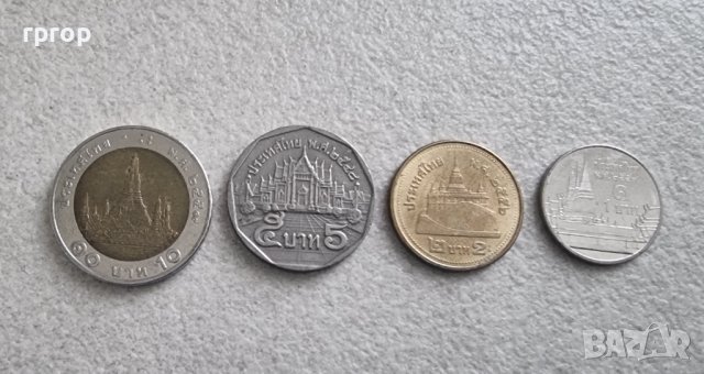 Монети. Тайланд.  1 , 2, 5  и 10 бата. Тайландски батове. 4 бройки.