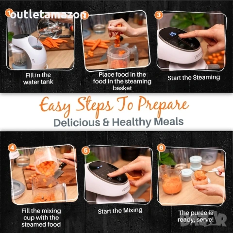 Многофункционален уред за приготвяне на здравословна бебешка храна 7 в 1 Sweety Fox, Без BPA, снимка 5 - Прибори, съдове, шишета и биберони - 53389397